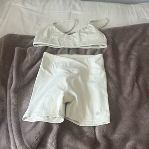 ALO Yoga Cream Sports Bra and Shorts Set